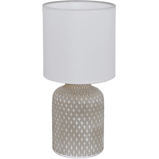 EGLO Tischlampe Bellariva, Tischleuchte, Nachttischlampe aus Keramik in Grau, Textil in Weiß, Wohnzimmerlampe, Lampe mit Schalter, E14 Fassung