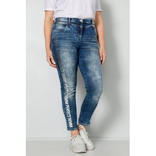 MIAMODA Röhrenjeans Jeans Slim Fit Statement-Print 5-Pocket blau|grün 29