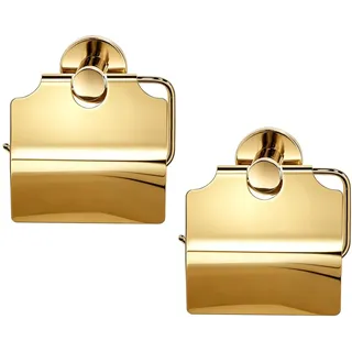 Toilette Papierhalter mit Abdeckung, Rostfreier Edelstahl Klopapierhalter Wandmontage für Bad & Küche, Passend für Rollen bis 13cm-2er-Set Gold