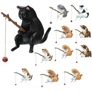 Moxeupon Sitzende Fischkatzen-skulptur Für Den Garten, Katze Mit Angel Deko Garten Outdoor Katze Figur Deko Klein Katze Statue Deko Garten Balkon Teiche Schreibtisch Deko