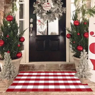 Rot und Weiß karierter Teppich, Weihnachten Outdoor Haustür Dekor Matte, Eingang (Rot & Weiß kariert, 152.4 cm Lx91.4 cm cm Breite)