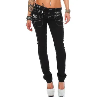 Cipo & Baxx Regular-fit-Jeans Damen Regular Fit Hose Mid Waist BA-CBW0313 (1-tlg) mehrfache Logos und aufgenähte Reißverschlüsse schwarz 34
