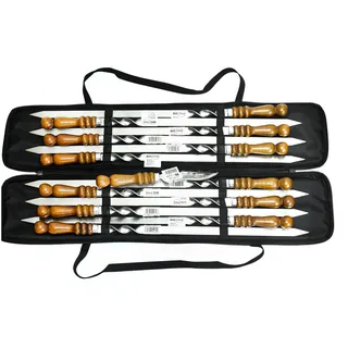 Set aus 12 Kebab Schaschlikspießen mit Tasche Schampura Grillspieße aus Edelstahl Fleischspieße BBQ Lagerfeuer Spieße