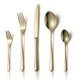Alata Vienna 18/10 Edelstahl Poliert, Besteck Set 6 Personen Champagner Gold, Essbesteck 30 teilig, Glänzend, Spülmaschinenfest