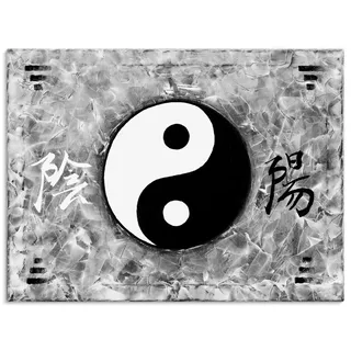ARTLAND Wanddeko Leinwand Bilder Wandbild 120x90 cm Ying Yang Asien Asiatisch Feng Shui Yoga Modern Schwarz Weiß T4FI