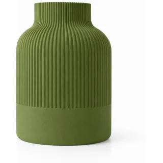 NOVA Deko Vase Modern Geriffelt – Minimalistische Blumenvase für Wohnzimmer, Tisch & Regal – Skandinavische Design Vase – 3D Druck Dekoration (Grün, 12 cm)