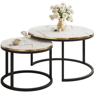 lookway Couchtisch SOLEIL 2in1 Schwarz/Marmor 70 x 48 cm
