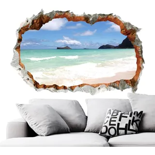Wandtattoo, Effekt Wandtattoo, Wandbild, Mauerloch Wandsticker, Wandaufkleber Durchbruch Städte Landschaft Abenteuer, Wandsticker Meer Palm Insel Karibik Poster Fensterblick, Wand Deko