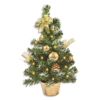 Riffelmacher Geschmückter Weihnachtsbaum beleuchtet 50cm 20257 - Gold - Weihnachtsbaum mit Lichterkette Schleifen Christbaumkugeln
