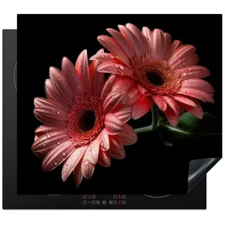 MuchoWow Herd-Abdeckplatte Blumen - Gerbera - Rosa - Natur - Porträt, Vinyl, (1 tlg), Küche Herdabdeckplatte Ceranfeld Vinyl Einteilig, 59x52 cm rosa|schwarz 59 cm x 52 cm x 0.2 cm