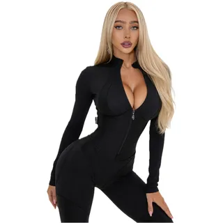 Bona Fide Jumpsuit Damen - Bauchweg Push Up Po-Lift Scrunch Sport Overall | Einteiler und Catsuit, nahtlos, atmungsaktiv, Body-Shaping, Kompression, für Yoga - XS