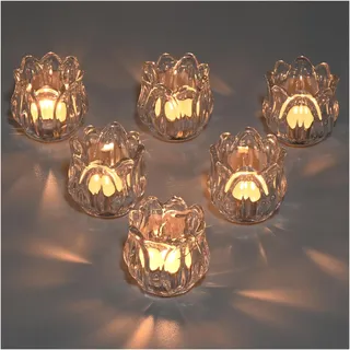 YoHyien 6er Set Glas Teelichthalter, Tulpen Teelichtgläser für Tischdeko, Teelichter Glas Klein, Votivkerzenhalter für Weihnachten, Hochzeit und Heimdekoration (Klar)