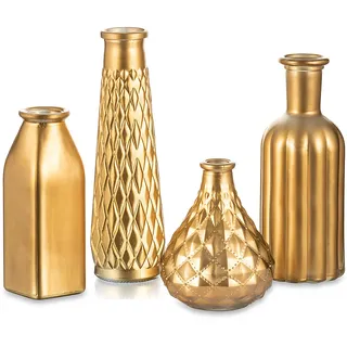 Hewory Vase Gold Deko Gold, 4er Kleine Vasen Set für Weihnachtsdeko Innen