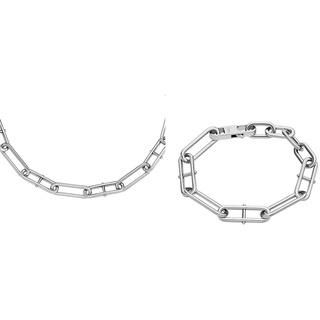 Fossil Halskette für Frauen Heritage D-Link Edelstahlkette, Länge: 375mm+60mm, JF04503040 Armband für Frauen Heritage D-Link Edelstahlkettenarmband, Länge: 165mm/175mm/190mm, JF04502040
