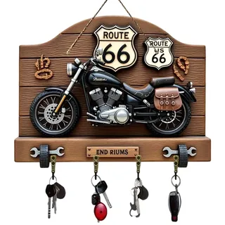 Retro Motorrad Schlüsselbrett Schlüsselhalter aus Holz, Buntes 2D Schlüsselbrett Für Flur & Bauernhaus-Stil, Praktisches Schlüsselboard, Universal Schlüsselablage Für Alle Altersgruppen, 30×23×0.3cm