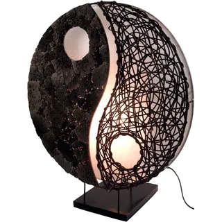 GURU SHOP Tischlampe/Tischleuchte, in Bali Handgemacht aus Naturmaterial, Lavastein - Modell Yin & Yang Stein, 50x45x18 cm