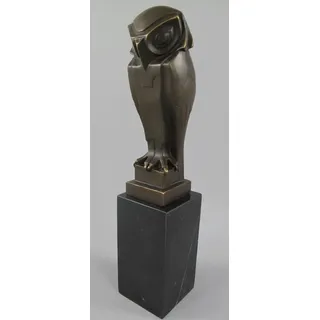 Casa Padrino Luxus Bronze Deko Figur Eule auf Marmorsockel Bronze / Schwarz 7 x 7 x H. 33 cm - Bronze Deko Skulptur - Schreibtisch Deko - Deko Accessoires - Luxus Accessoires