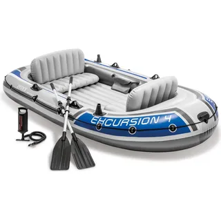 Intex Schlauchboot Excursion 4 Weiß inkl. Pumpe und Alu-Paddel