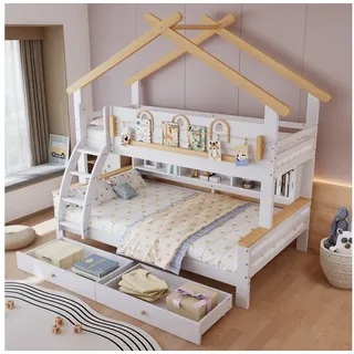 HAUSS SPOLE Etagenbett 90/120x200 mit Dachdesign,Jugendbett Kinderbett mit Matratze®al