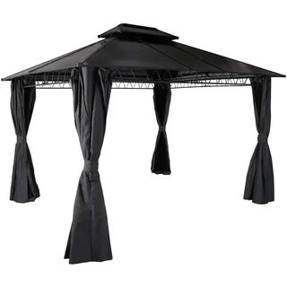 Mendler Hardtop Pergola HWC-M81 3,6 x 3 m inkl. Seitenwand Grau