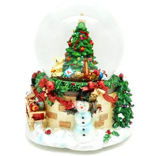 Schneekugel/Spieluhr zum Aufziehen mit Weihnachtsbaum & Schneemann Ø100mm H.: 15cm (0900010)