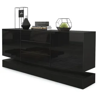 Vladon Sideboard, Schwarz Hochglanz, Holzwerkstoff, 178x82x39 cm, Wohnzimmer, Kommoden & Sideboards, Sideboards