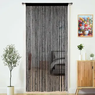 AHEJIOO Fadenvorhang Fliegenvorhang Tür 100 x 200 cm Schwarz Insektenschutz Balkontür Terrassentür Dekor, Perlenvorhang