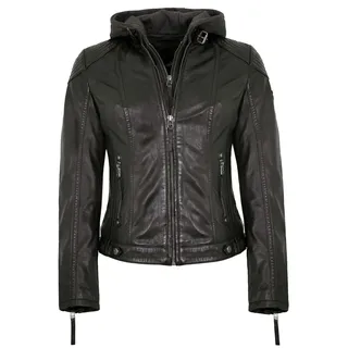 Gipsy - Damen Lederjacke Kapuze Lammnappa schwarz Natur gegerbt Größe L - L