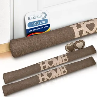 Beautissu 2er Set Zugluftstopper 100 cm lang Tuuli HE - Windstopper als Türvorleger, Haustür Rolle und Kälteschutz Luftstopper - Luftzugstopper Home Zugluft Stopper in Braun