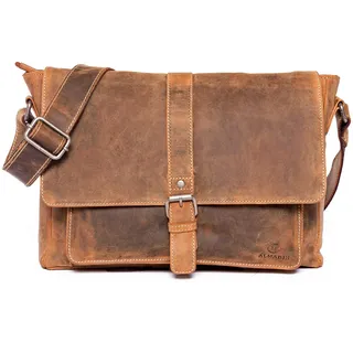 ALMADIH Herren Leder Umhängetasche 14 Zoll JORDAN Vintage Leder BV - Ledertasche Braun Laptoptasche Aktentasche Messenger Unitasche Schultertasche Freizeittasche Tragetasche vintage (JORDAN vintage) - Außenmaße ca.: 32x25x11cm (Länge x Höhe x Tiefe)