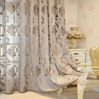 Lsimeru Braun Vintage Vorhang Halbtransparent Ösen 2er Set Barock Muster Landhausstil Gardinen Transparent Lichtdurchlässig Romantisch Gardine Ösenvorhang 140x225