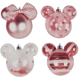 Divas World Disney Mickey & Minnie Mouse 4 Stück dekorative Kugeln: Festliche Weihnachtsdekoration Hängende Ornamente (rosa Kugel)