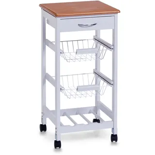 Zeller Küchenrollwagen MDF mit Bambusdekor-Top 37 cm x 37 cm x 76,5 cm Weiß