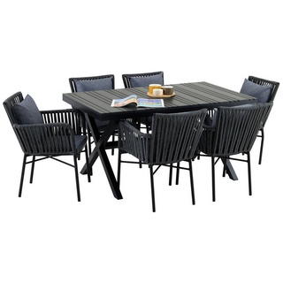 IDIMEX Gartenlounge-Set, Gartenmöbel Set Alu in schwarz Gartentisch mit 6 Stühlen mit Rope in a grau|schwarz