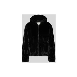 Regular Fit Webpelzjacke mit Kapuze, Black, S