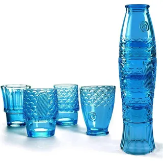 Mualuwi Trinkgläser mit Fisch-Design, stapelbare Trinkgläser, farbiges Getränkeglas, stapelbares Trinkglas, nautische Glaswaren, Fisch-förmige Gläser für Heimdekoration, 4 Stück, Blau