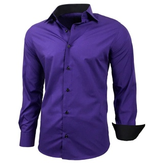 Baxboy Langarmhemd BAXBOY Kentkragen Businesshemd Slim Fit Hemd mit farblich abgesetzten lila