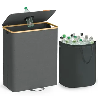 Songmics Pfandflaschen-Sammelbehälter 135 l Schiefergrau/Naturbeige