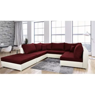 Fun Möbel Wohnlandschaft Sofa U-Form ANDRO, Inkl. Schlaffunktion, Bettkasten und Hocker, inkl. 2 Zierkissen und 7 Rückenkissen rot
