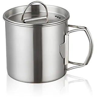 350ml Camping becher, 7,5x7,8cm Edelstahl Wasserbecher Becher Geschirr Topf Set Camping Topf Outdoor Tasse Kochgeschirr Mit Faltbaren Griffen Und Deckel Für Reisen Camping Rucksackreisen Picknick