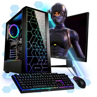 Gaming PC Komplett Set | Ryzen 7 5700X | RTX 5060 | 32GB Ram | SSD 500GB | WIFI | 27" | Windows 11 Pro | RGB Tower - Schwarz