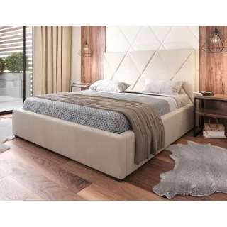 Xlmoebel Polsterbett Beiges Doppelbett mit gepolstertem Stoff im modernen Design (Bettgestell, Bett), Hergestellt in Europa beige 180 cm x 220 cm x 115 cm