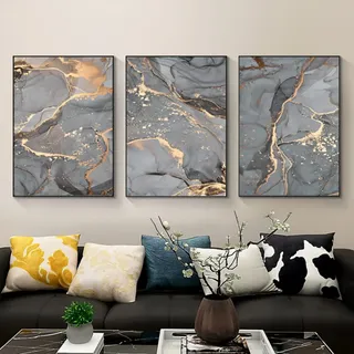 WADBTP Islamische Leinwand Bilder,Islamic Leinwand Malerei,Marble Background Allah Islamic Arabic Calligraphy Poster,Wohnzimmer Schlafzimmer Home Decor - Ohne Rahmen (Marmor B,3pcs-60 x 90 cm)