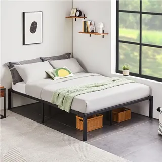 Yaheetech Bettrahmen 36cm H Metallbett mit Lattenrost, Bettgestell aus Metall, Modern Doppelbett Einzelbett Leichte Montage, 140 x 200 cm, Schwarz - Schwarz