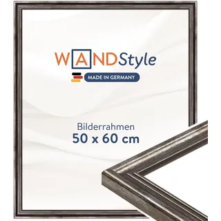 WANDStyle silberner Bilderrahmen 50x60 Holz, Bilderrahmen Silber Vintage | Hochwertiger Holzbilderrahmen Antik, Posterrahmen zum Aufhängen, Rahmen 60x50 cm, Fotorahmen H400 Made in Germany