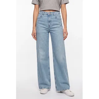 Weite Jeans BOSS ORANGE "MARLENE HR 12.0 Premium Damenmode", Damen, Gr. 33, Länge 34, blau (bright blau 431), Denim/Jeans, Obermaterial: 91% Baumwolle, 9% Hanf, weit lang, Jeans, mit hohem Bund, Wide Leg