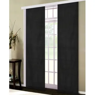 Gardinenbox Flächenvorhang, Schiebegardine Blickdicht matt, 1 Stück 245x60, Schwarz, aus Micro Satin (Mikrofaser Gewebe), mit Paneelwagen und Beschwerungsstange -085600-, 085600