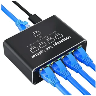 Bundviel LAN Splitter 1 auf 4 Gigabit Ethernet Switch 4-Port Verteiler Netzwerk-Switch