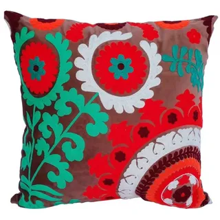 Casa Moro Dekokissen Orientalisches Samtkissen Maya 40x40 cm mit Füllung, Mandala Kissen bestickt Couchkissen Boho Sofakissen braun|bunt