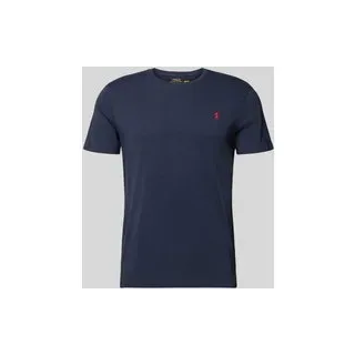 Slim Fit T-Shirt mit Logo-Stitching, Marine, S